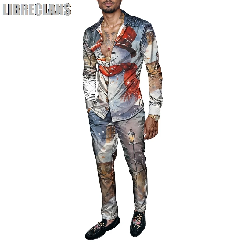 

Ромбовидный сетчатый принт, новый модный весенне-осенний мужской комплект рубашек, модный простой комплект из двух предметов, роскошные вечерние костюмы с длинными рукавами