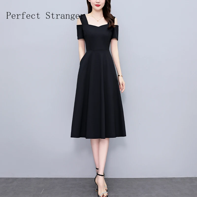 2024 Korean Black Sexy Beach Midi Sundress Summer Casual Chiffon Club Long Dress Elegant Women Bodycon Party Evening Vestidos