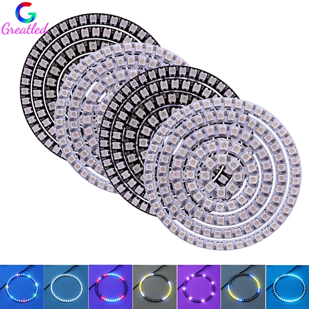 

1~5Pcs WS2812B RGB Leds Pixel Ring Individually Addressable Led Modules Round WS2812 IC Full Color 8/16/24/35/45 Leds Circle 5V