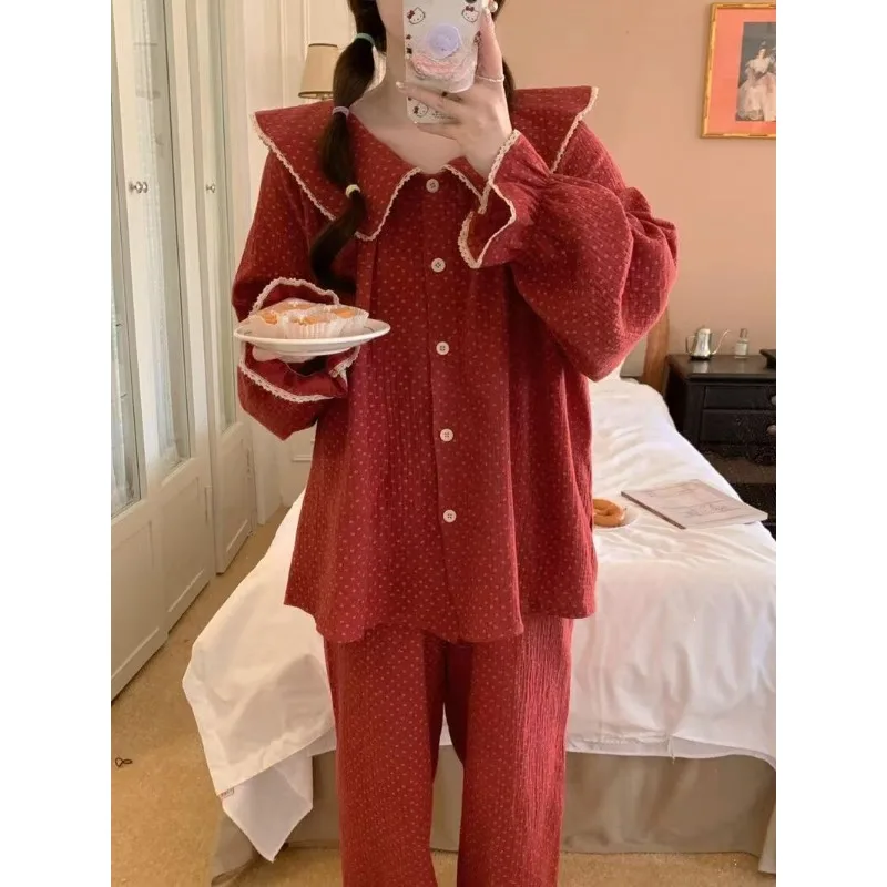 

Long-sleeved Cloud Cotton Pajamas for Women's Spring and Autumn New Polka Dot Sweet and Cute Instagram Home Wear Set Comfort