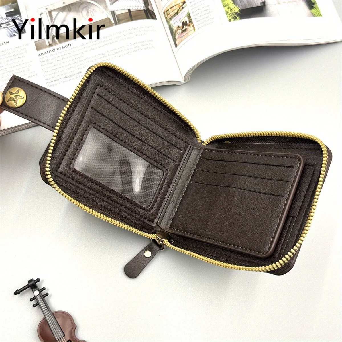 Men's Short Retro Wallet Multi Slot Purse Style Zipper Multi Compartment Wallet Buckle Multifunctional Women Money Bag image 6