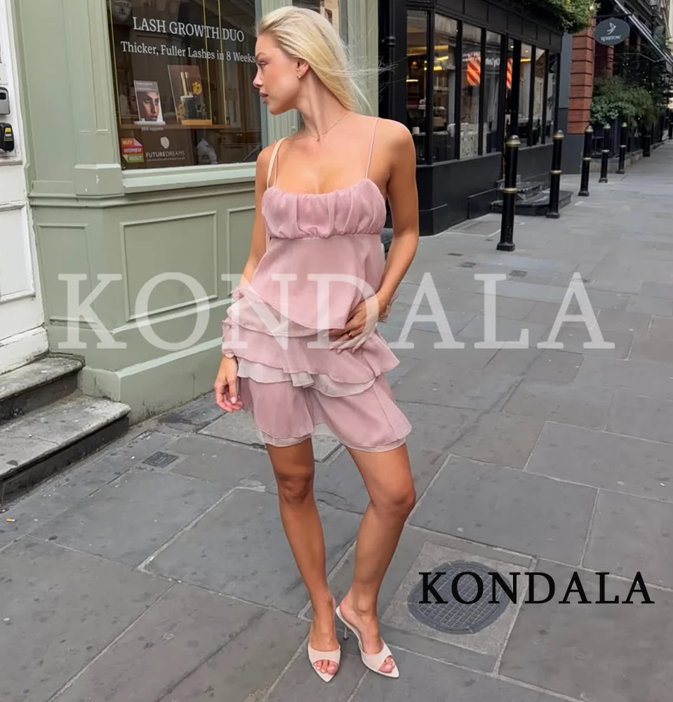 

KONDALA Summer Casual Ruffles Skirt Set Women Holiday Elegant Pleated Camisole, Mini Skirts New 2026 Trendy Beach Party Lady Set