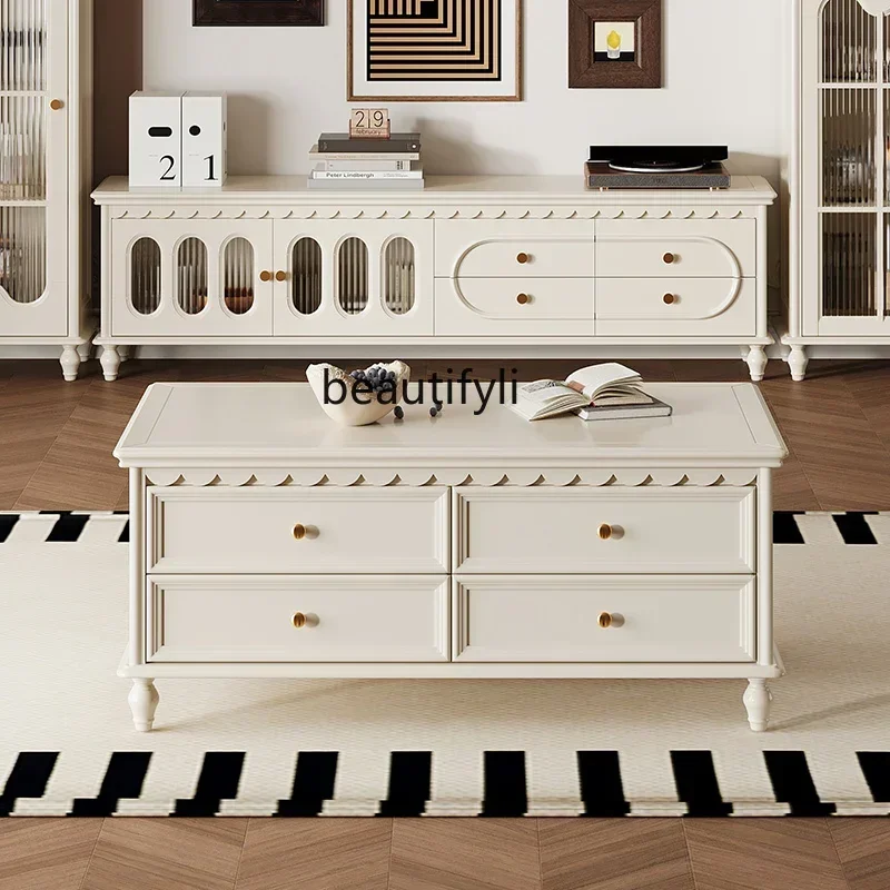 SS نمط جديد أمريكي عتيق من الخشب الصلب خزانة تلفزيون طاولة القهوة مزيج غرفة المعيشة خزائن أرضية للتخزين 7486 ss 7486