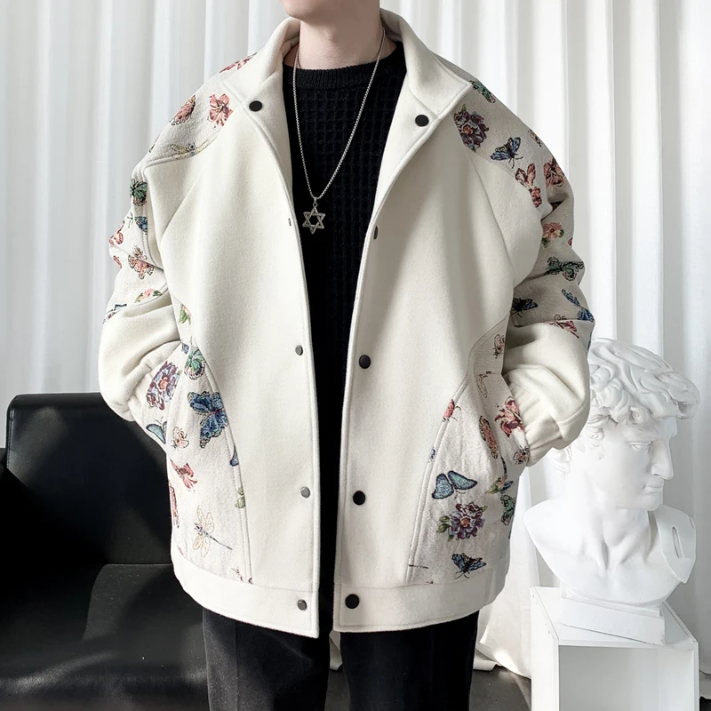 Autumn And Winter New Men's Fashion thick jackets men printing flower Warm Jacket Zipper coat Large Size M-3XL