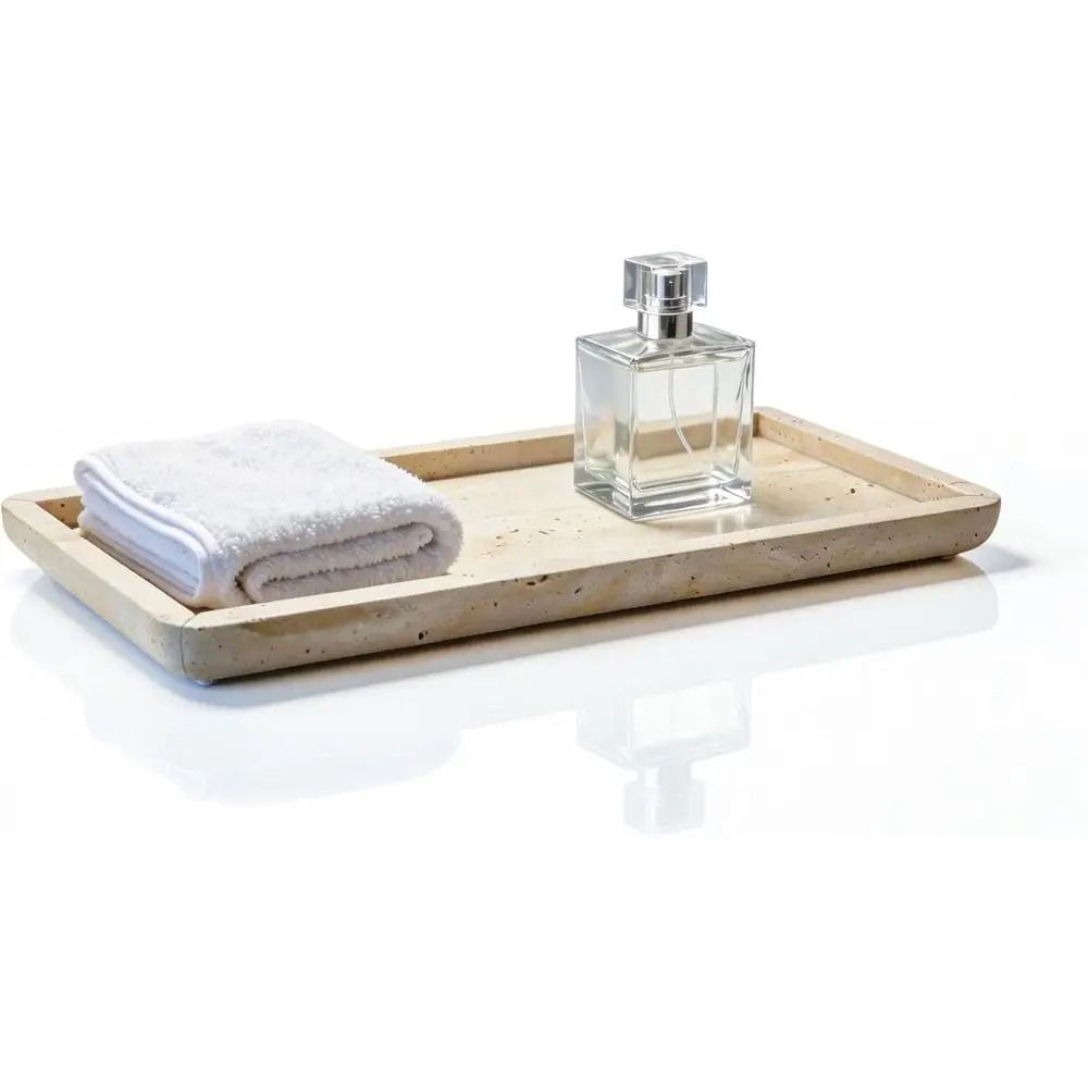 

Natural Marble Travertine Vanity Tray, 12 x 6 inch Home Decor Tray or Home,Bathroom, Kitchen, Drer, Coee Table, Sink Storage