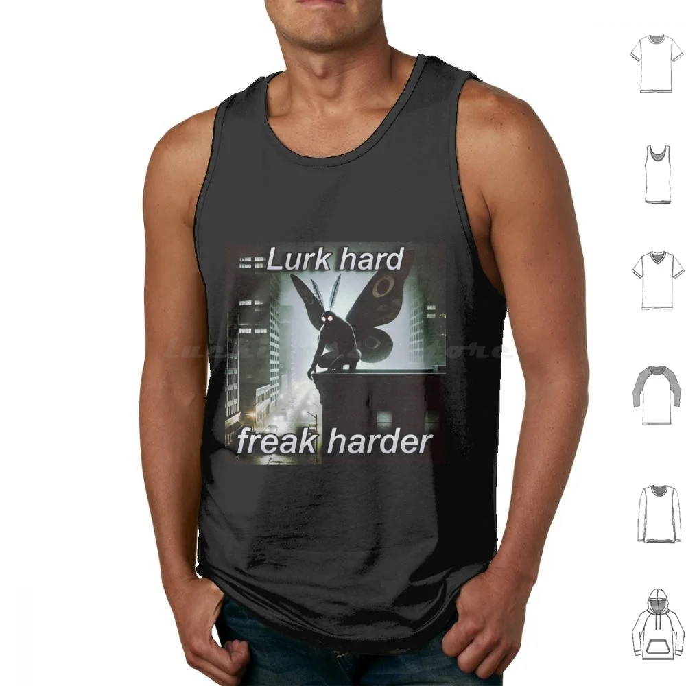 Lurk Hard Freak Hard Tank Tops Vest Sleeveless Mothman Weird Strange Shadow Meme Funny Lurk Match My Freak Weird