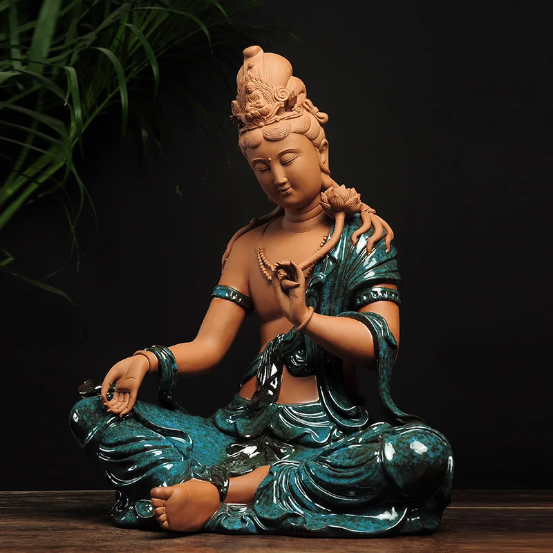 DSA Ceramic Lotus Water Moon Guanyin Buddha Statue Ornament Home Living Room Entrance Worship Free Guanyin Bodhisattva Crafts