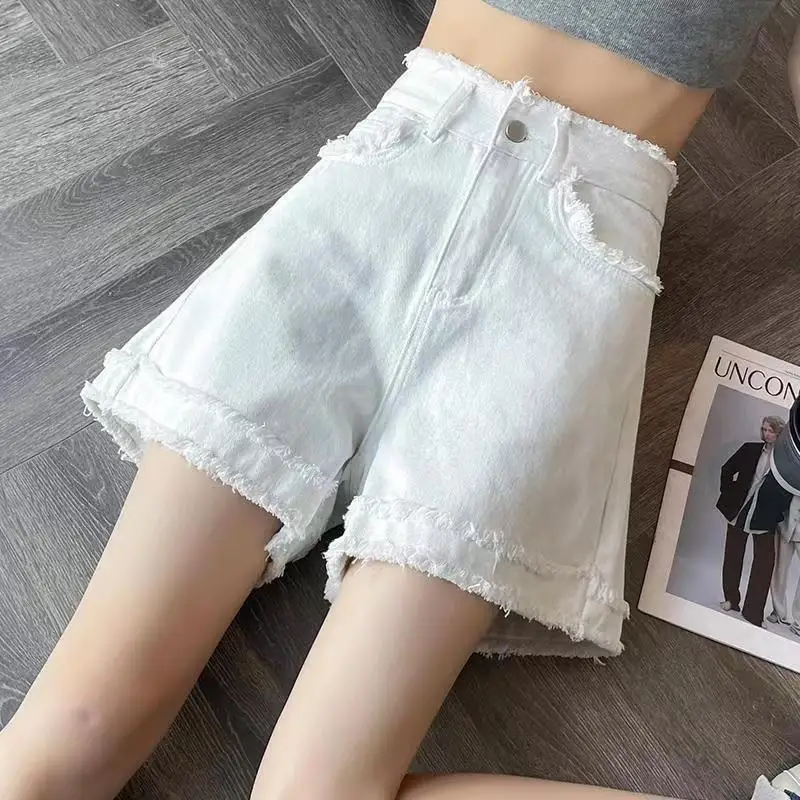 Women's Denim Shorts White High Waist Female Short Jeans Pants Loose Wide Baggy Design Fashion Clothing 2024 Aesthetic Designer