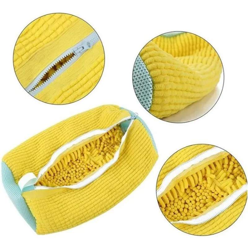 Fluffy Fiber 360 ° Surround Cleaning Shoe Washing Bag - Reusable Durable Machine-Washable Laundry Bag with Zipper Closure(1Pc)