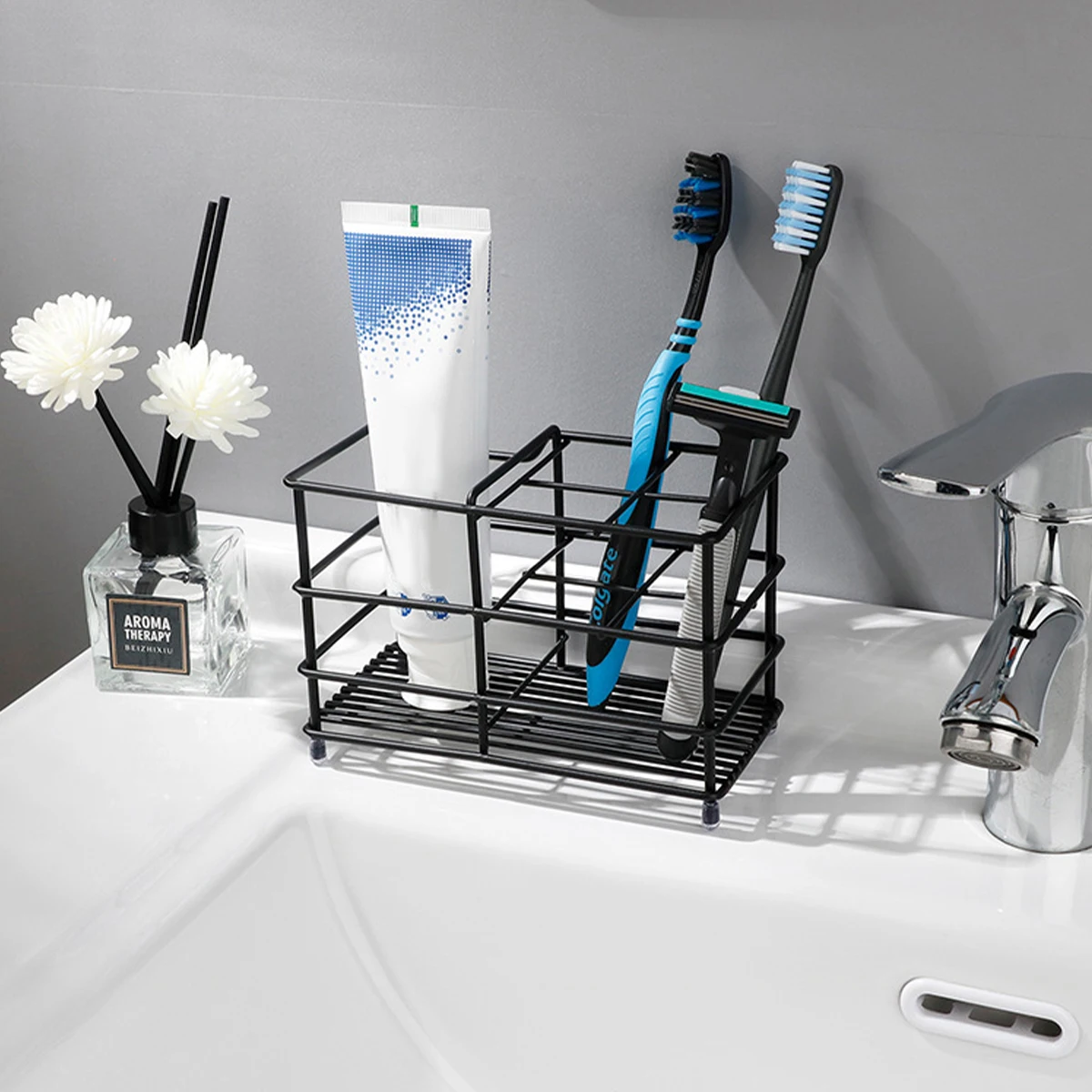 Black/White 304 Stainless Steel Bathroom Toothbrush Holder Toothpaste Holder Stand Bathroom Accessories Organizer