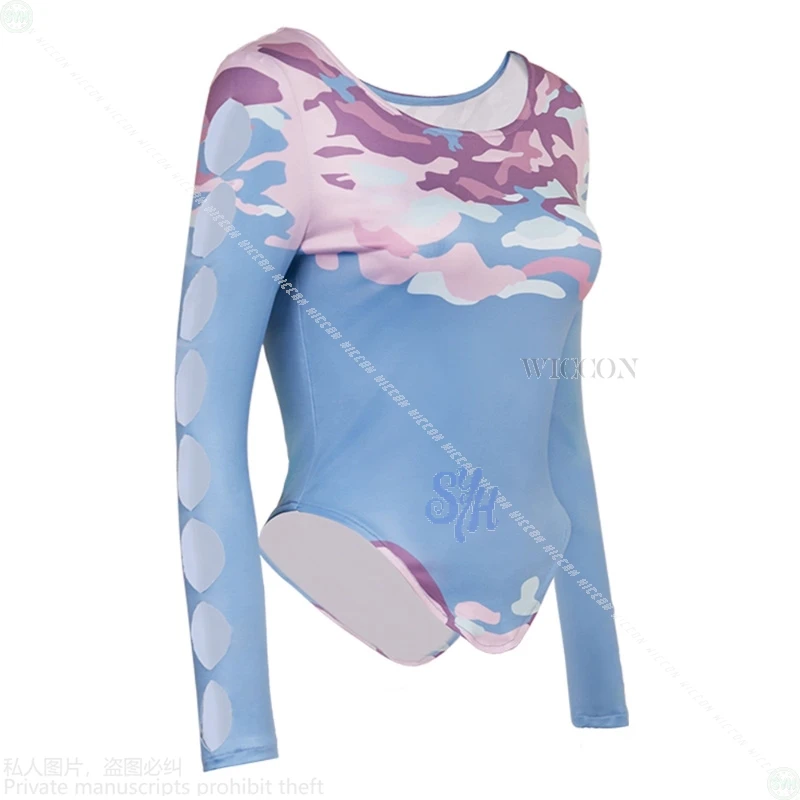 Huntrix Senior Celine Cosplay Kpop Demon Anime disfraz Sexy estampado Yoga elástico manga larga hueco Top pelucas largas Halloween