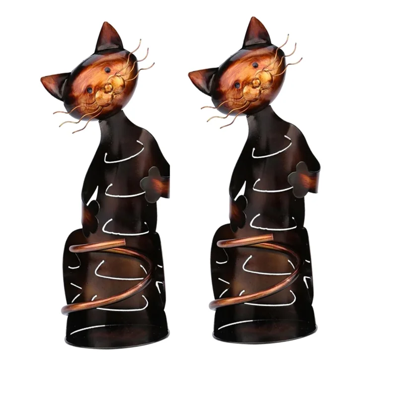 J1UL1N 2PCS Rack Cat Shaped Wine Holder Cat Wine Bottle Holder Sculpture Stand Metal Decorative