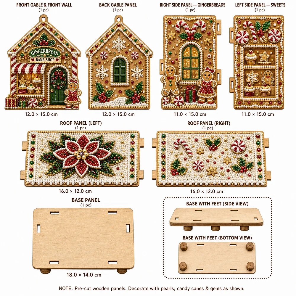 DIY Pearl Art Christmas House Diamond Painting Kit Gingerbread House Shape Xmas Hanging Ornament Set for Home Holiday Decor Gift