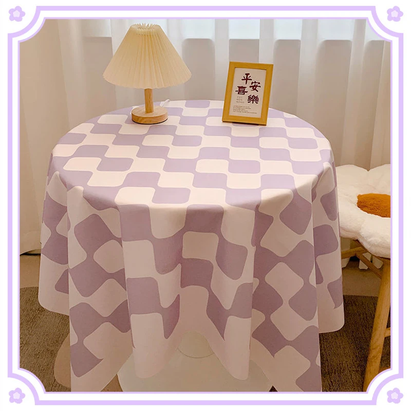 Chessboard Plaid Table Cloth Nordic Style Round Tablecloth Cotton Flower Printing Tablecloth Waterproof Home Party Table Cover