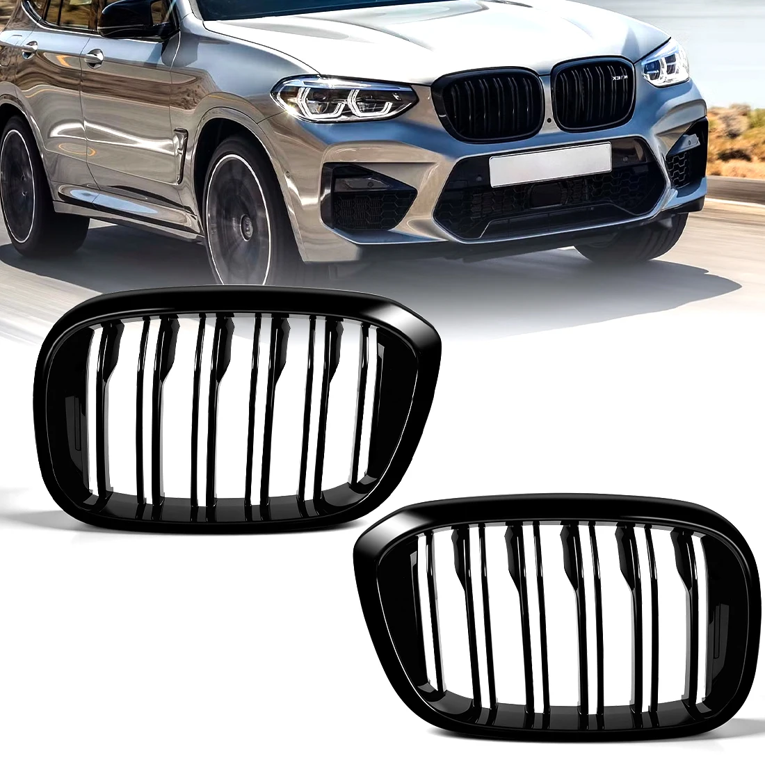 

Car Front Kidney Hood Radiator Glossy Black Single Double Line Grill For BMW G01 X3 G02 X4 2018-2022 Front Cover Racing Grille