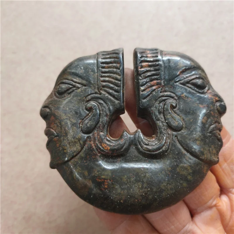 Supply Antique Miscellaneous Antique Old Crafts Iron Stone Double-Sided People Hongshan Culture Ornaments Pendant Wholesale