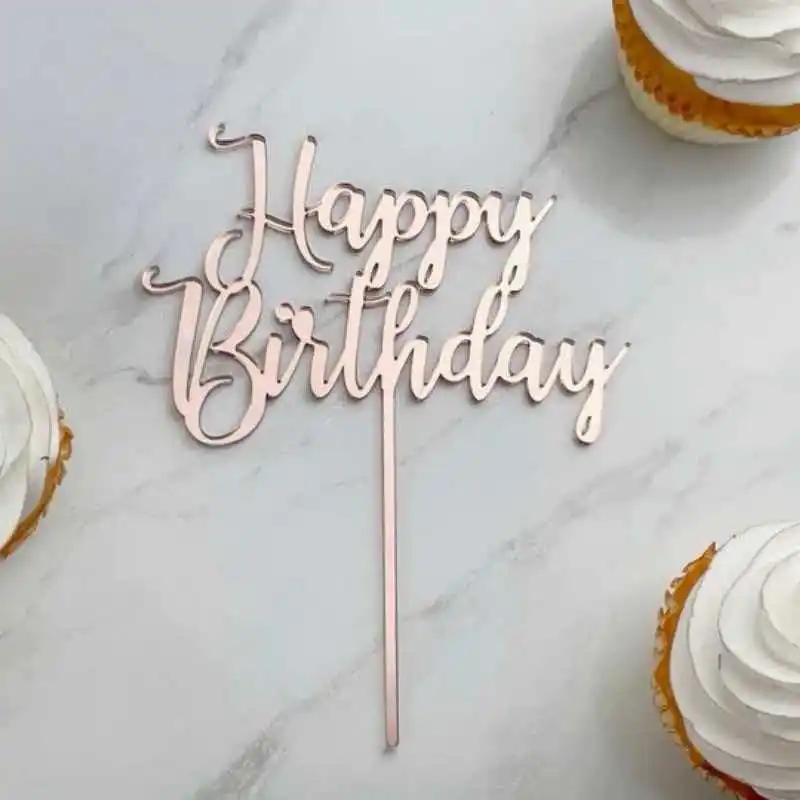 Neuer Einfacher Happy Birthday Cake Topper Dekoration Gold Acryl Kuchenflagge für Geburtstagsparty Kuchendekoration Süße Dessert-Verzierung – Detail 7