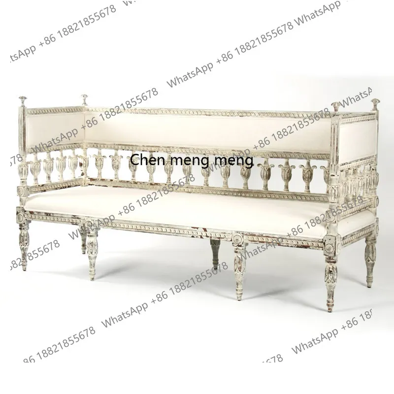 New arrive French retro weathered and old solid wood shoe changing sofa chair antique studio sofa three-person leisure sofa