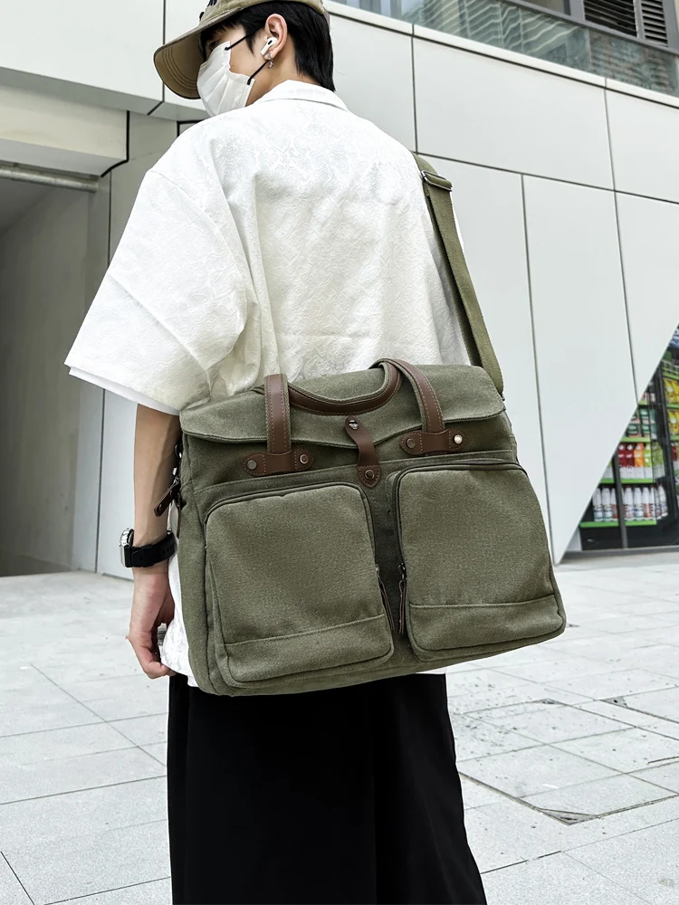 

Casual Canvas Busin Briease Men's Large Capaci oulder Menger Bag Crossbody Bag Multi-Layer Carents New Sle