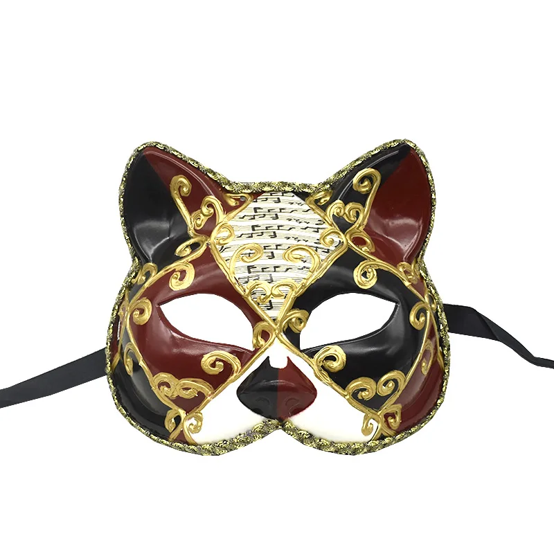 

Venice kitten mask plastic masquerade ball performance festival party flower sculpture creative mask, black, blue, white