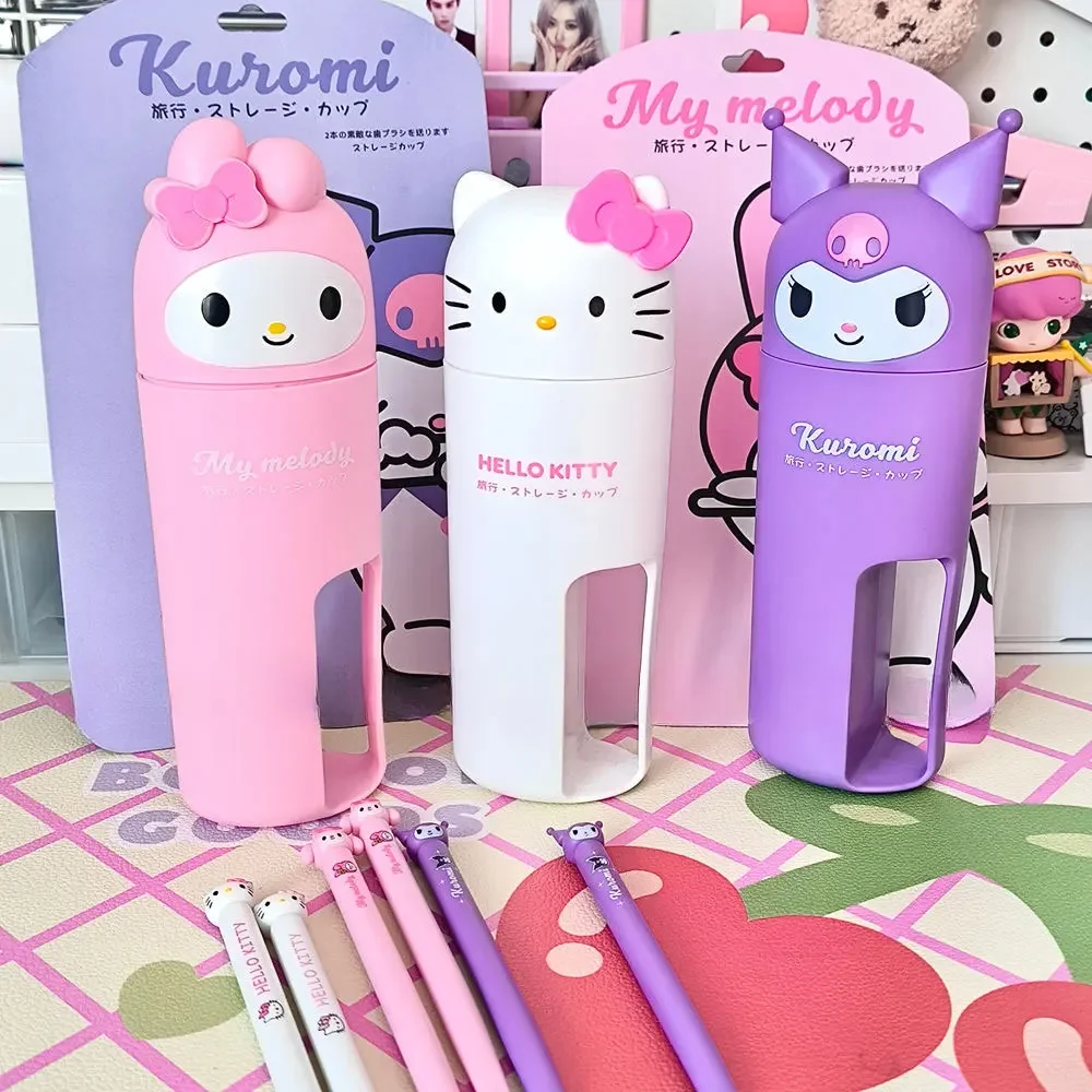 Portable sanrio Washing Cup Anime Cartoon HelloKitty Kuromi My Melody Toothbrush Holder Storage Organizer Cup Travel Sets