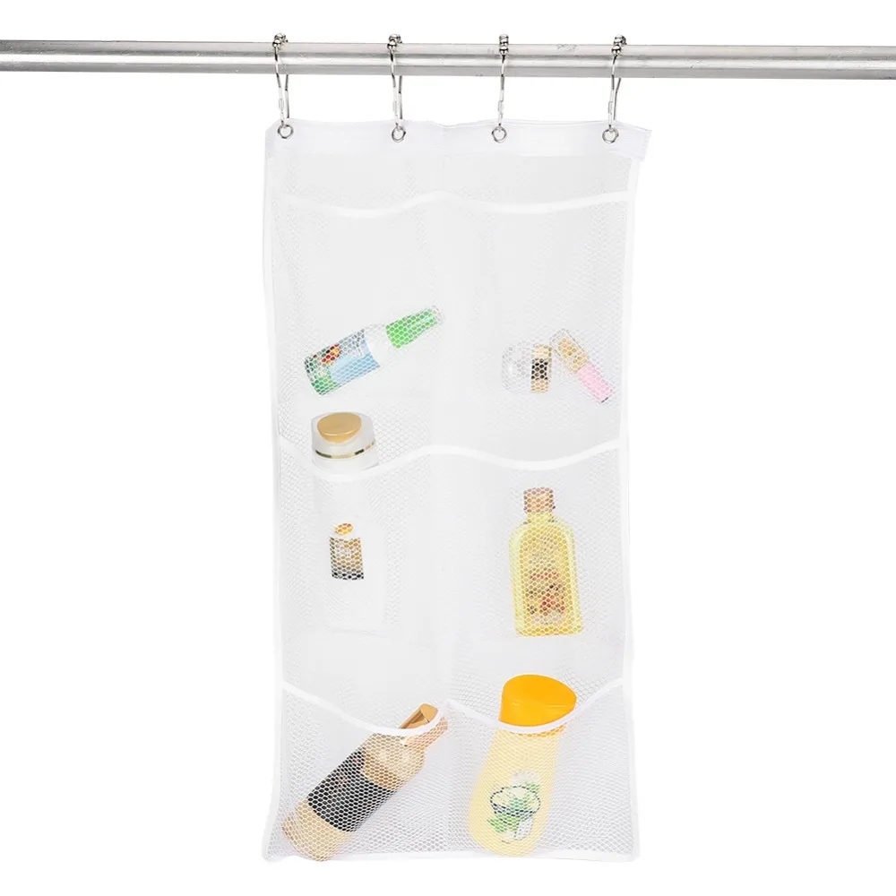 6 Pockets Mesh Storage Organizer Polyester 23.6 x 13 Inches Shower Caddy Quick Dry Hanging Design Hanging Mesh Bag College Dorm
