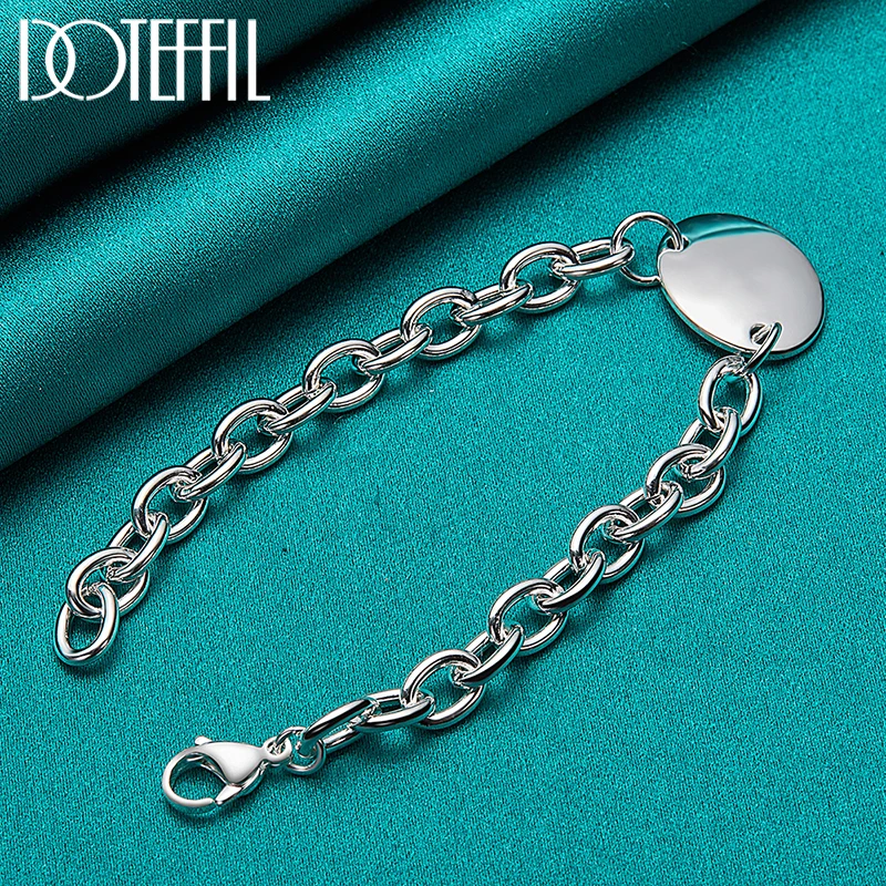 2pcs 925 Sterling Silver Oval Pendant Necklace Bracelet Set