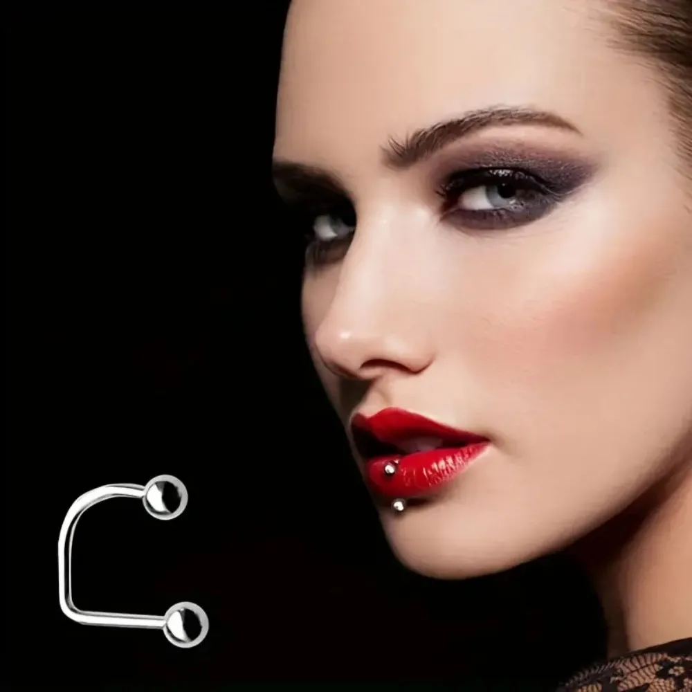 1Pair of 16G Stainless Steel Lip Monroe Medusa Ear Piercing Ball Cone Lippy Loop Labret U-Shaped Ring Piercing Jewelry 8mm 10mm