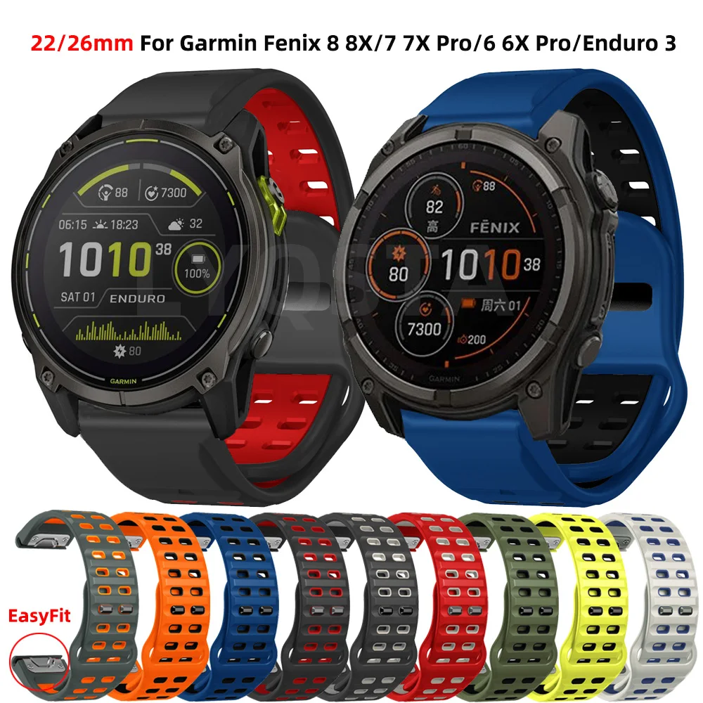 22 26MM Silicone Watch Straps For Garmin Enduro 3 Fenix 8 47mm 51mm 7X 7 Pro 6X Epix pro Smartwatch Easyfit Wristbands Bracelet