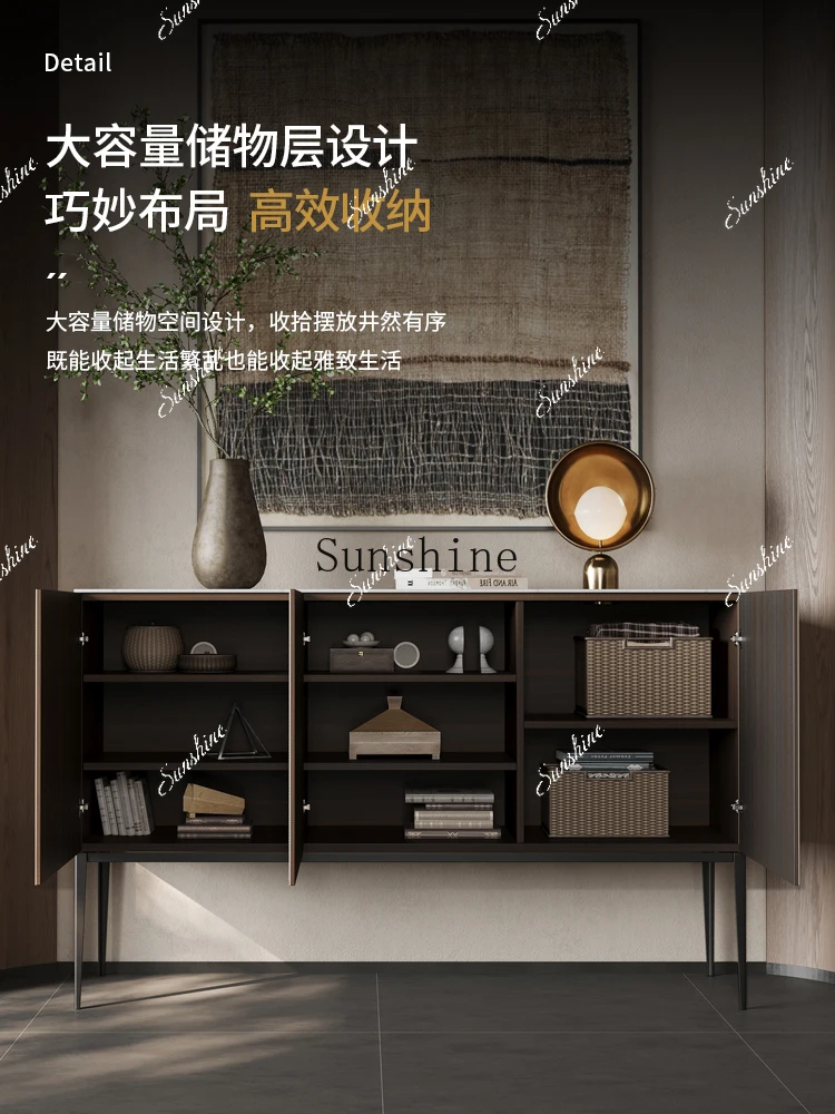 Furniture: Light luxury entrance, entrance to the living room, modern and simple saddle leather slate sideboardP