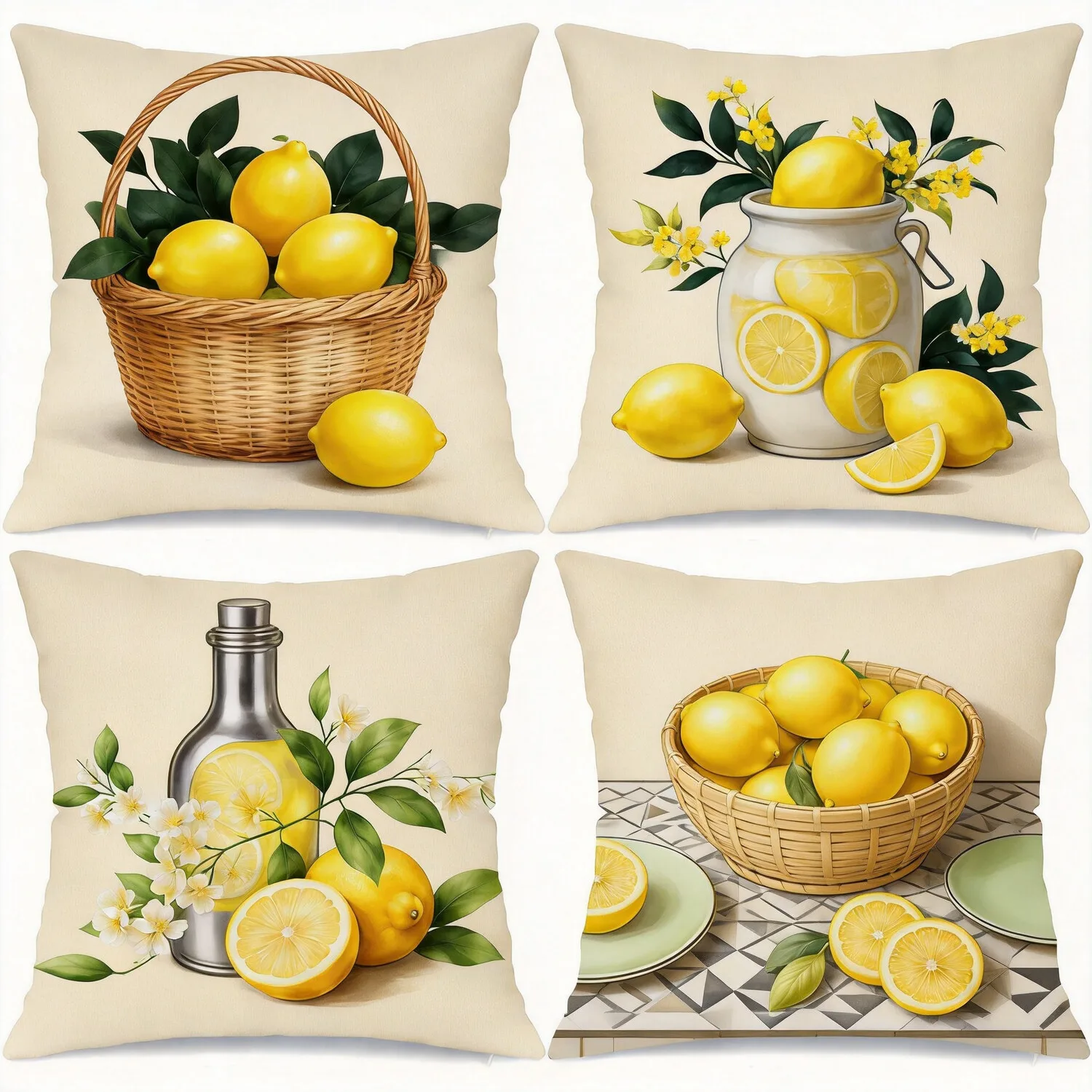 Kitchen Fruit Pattern Throw Pillow Cover, Mediterranean Citrus Home Decor Accent Cushion for Farmhouse Rustic Style