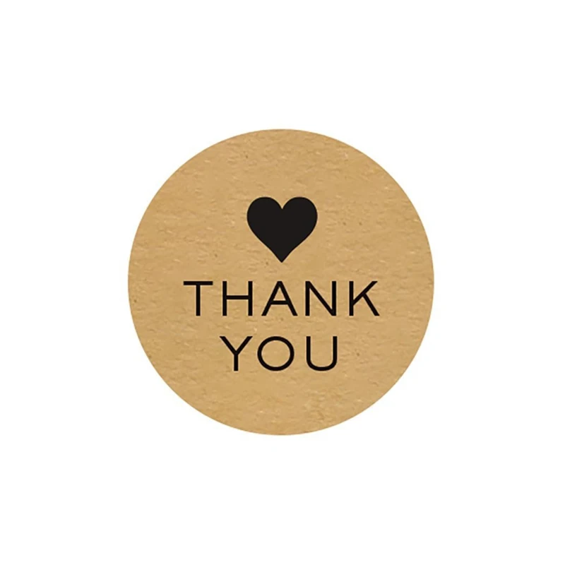 Thank You Stickers With Heart Kraft Paper 50-500pcs Appreciation Tag Labels For Business Bag Seal Wedding Party Decoration