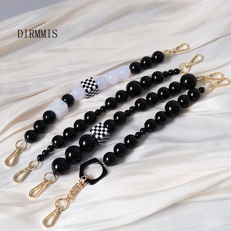 New Woman Bag Accessory Chain Black Contrast Acrylic Resin Beads Parts Handcrafted Wristband Women Replacement Bag Handle Chains