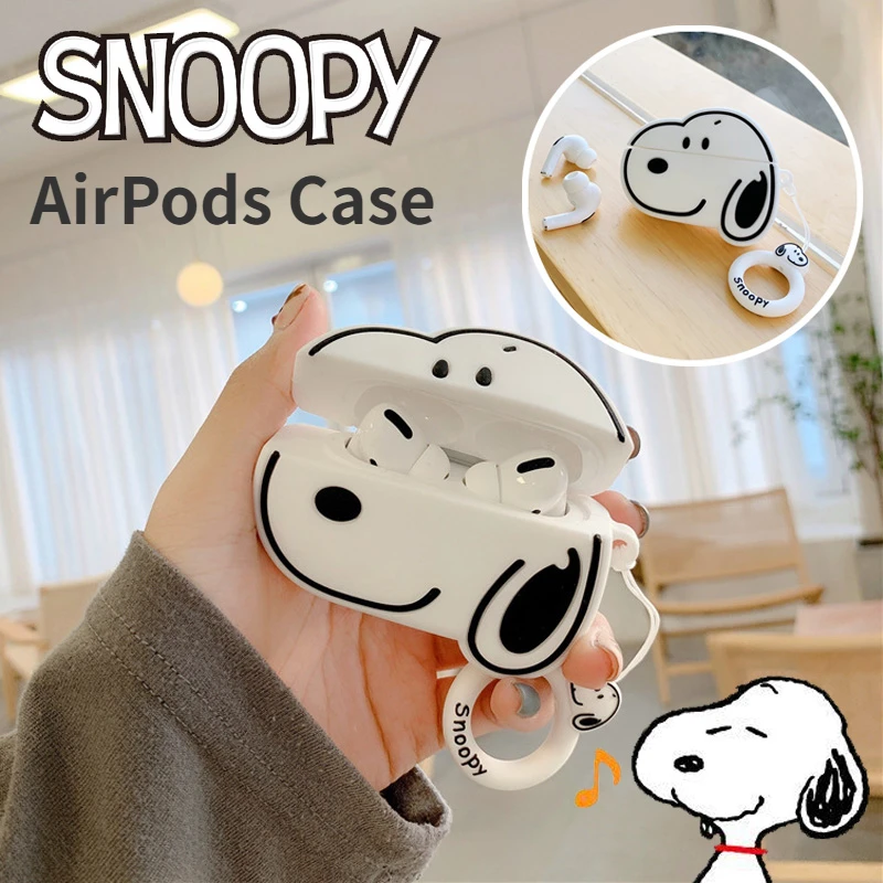 Snoopy-funda con forma de dibujos animados para auriculares inalámbricos, funda protectora de silicona, tendencia creativa, adecuada para Airpods