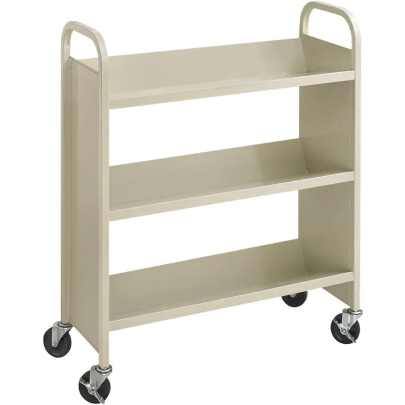

6 Shelf Rolling Book Cart, Slanted Single Sided for Library, Classroom, Office, Heavy Duty Steel, Sand