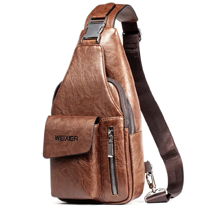 

Men Cross body Sling Backpack Shoulder Messenger Bag Travel Fashion Trend Casual Retro PU Leather Male Crossbody Side Chest Bags