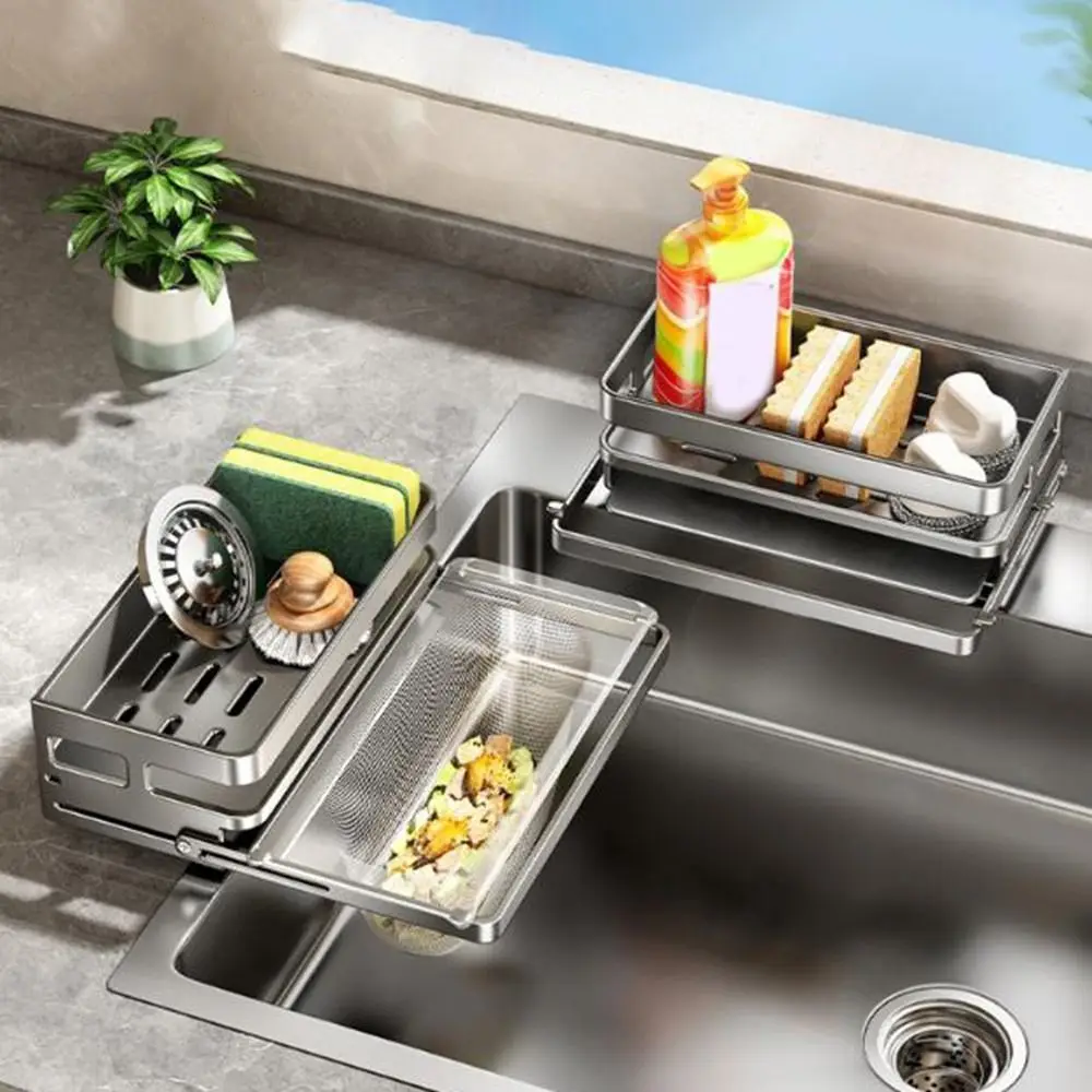 

Large Capacity Kitchen Sink Drain Rack Moisture-proof Space Saving Self-Draining Sink Shelf Waterproof with Water Tray
