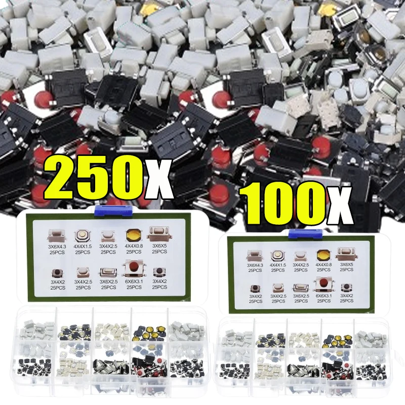 100/250pcs 10 Types  Car Remote Control Tablet Actile Push Button Switch Car Keys Button Touch Microswitch with Box