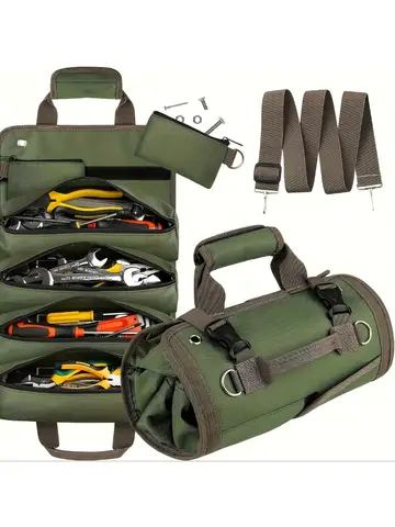 Bolsa de herramientas enrollable de alta resistencia, organizador multiherramientas de tela Oxford, almacenamiento de garaje todo en uno para mecánicos/electricianos/carpintero