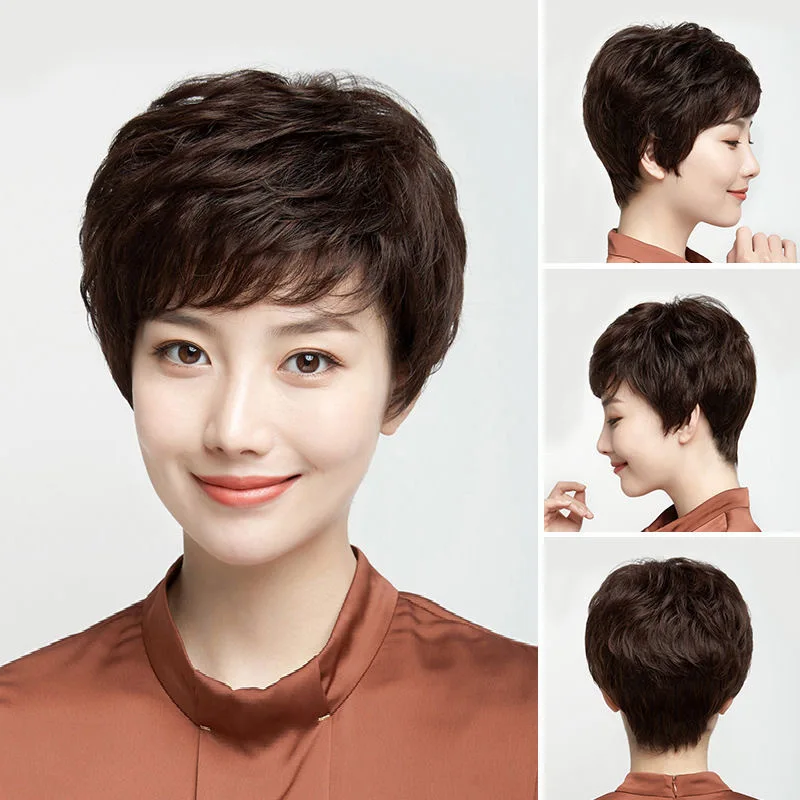 

Women's hair wig for middle-aged and elderly mothers, short curly synthetic fiber, natural, breathable, lightweight, full