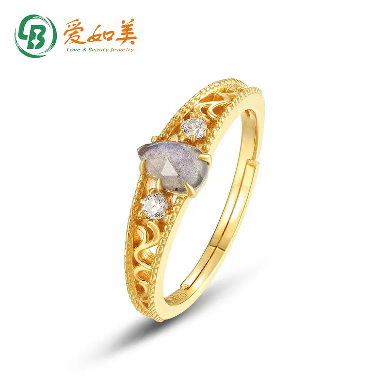 

Japanese and Korean New Geometric Water Drop Feldspar Ring Retro Lace 18K Gold PT950 Platinum Silver Plated 7-layer Gold Ring