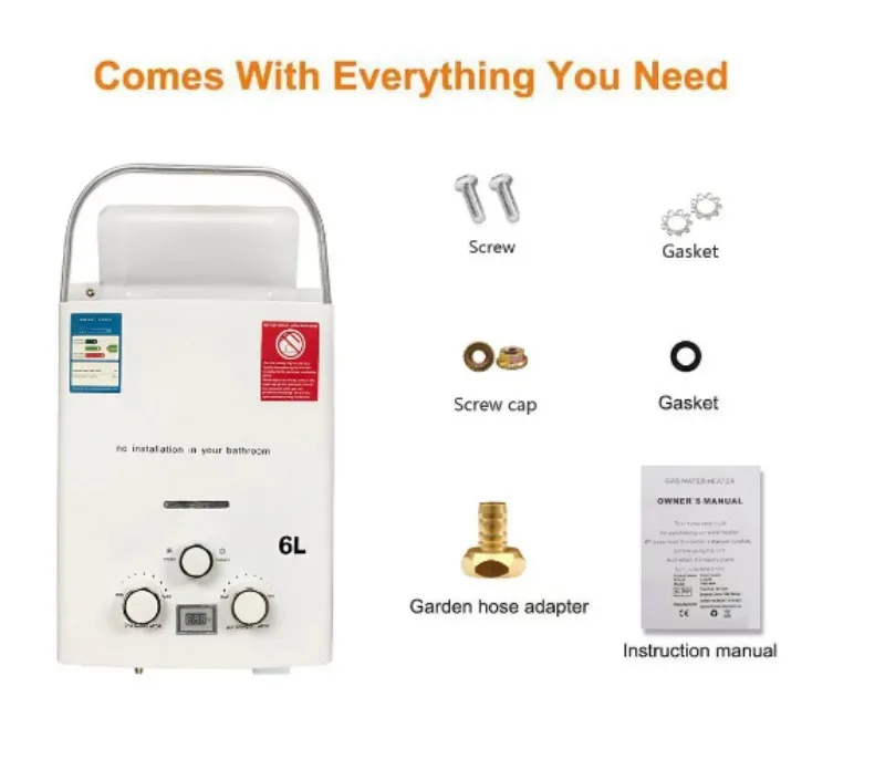 Portable Water Heater 6L Outdoor Camping Instant Heated Bath with Shower Head Water Heater Car Truck Tent