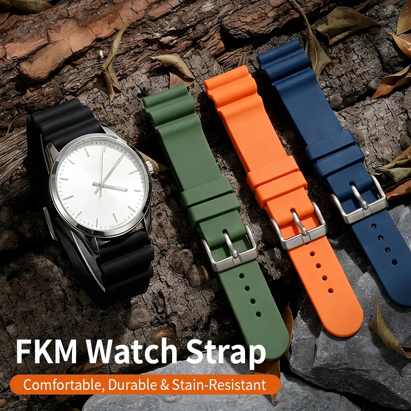 

Fluororubber Watch Strap Compatible with Diving Watch Series, Wave Pattern Classic Protrusion Design, 20/22mm Adjustable Replacement Strap
