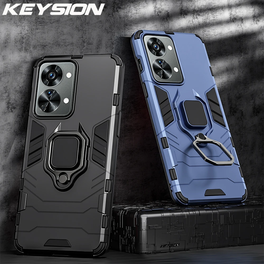 

KEYSION Shockproof Armor Case for Oneplus Nord 2T 5G Silicone+PC Metal Ring Stand Phone Back Cover for OnePlus Nord CE 2 Lite 5G