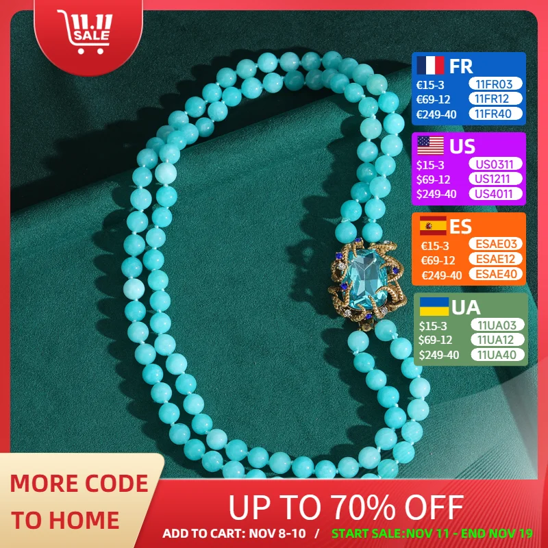 

Vintage Blue Crystal Beaded Necklace Natural Stone Pendant Layered Retro Beach Jewelry Designer For Women Accessories New 2025