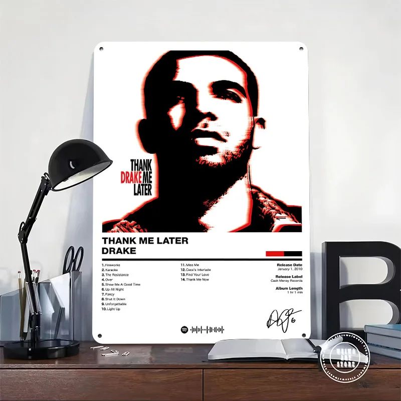 Drake - Thank Me Later 3D Texture Printed Poster Custom Vintage Metal Tin Plate Sign for Wall Art Decoration Room Home Decor