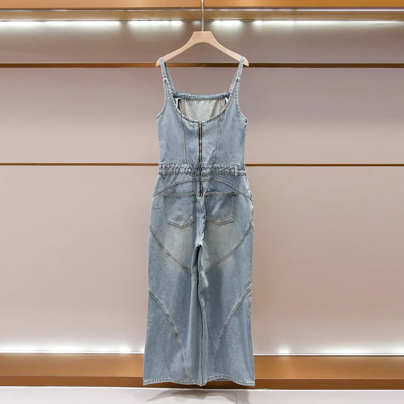 ANJY Women Denim Overalls High-end Vintage Washed Patchwork Zipper Design Distressed Loose Casual Elegant Trendy Jumpsuit A28528