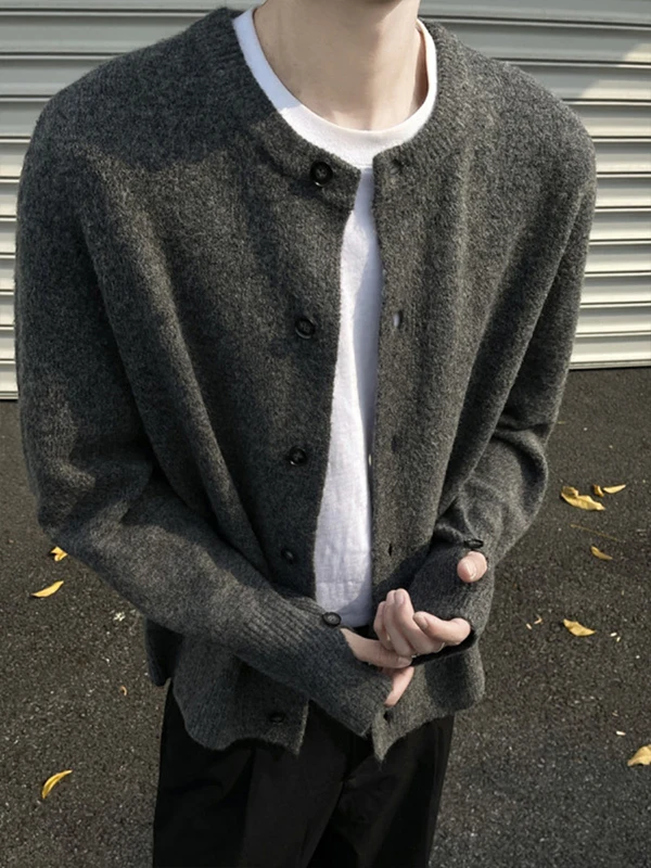 سترة صوفية مفتوحة مستديرة باللون البيج ex للخريف والشتاء ملابس خارجية محبوكة فضفاضة غير رسمية متعددة الاستخدامات للأزواج #4