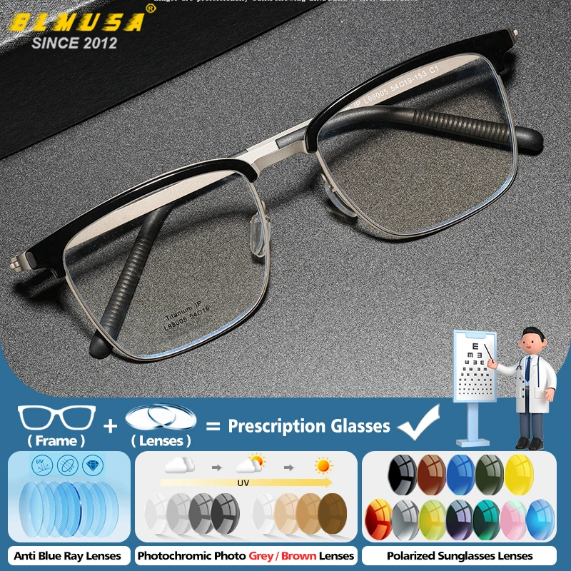 

BLMUSA Man Progressive Prescription Glasses Ultralight Pure Titanium Optical Myopia Reading Eyewear Anti Blue Light Eyeglasses