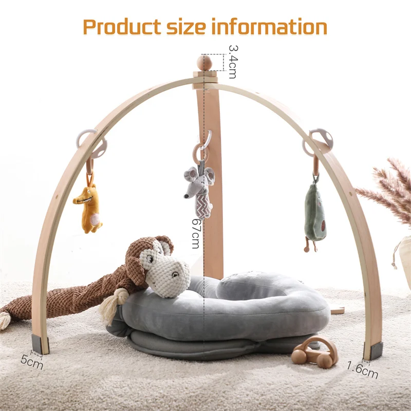 1Set Wooden Baby Gym Bed Bracket Newborn Activity Fitness Stand Plush Toy Stuffed Animals Crib Decoration Accessories Feel Gift